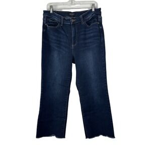 Judy Blue Jeans Wide Leg Women's 15/32 Dark Wash Raw Hem‎ Denim Stretch Comfort